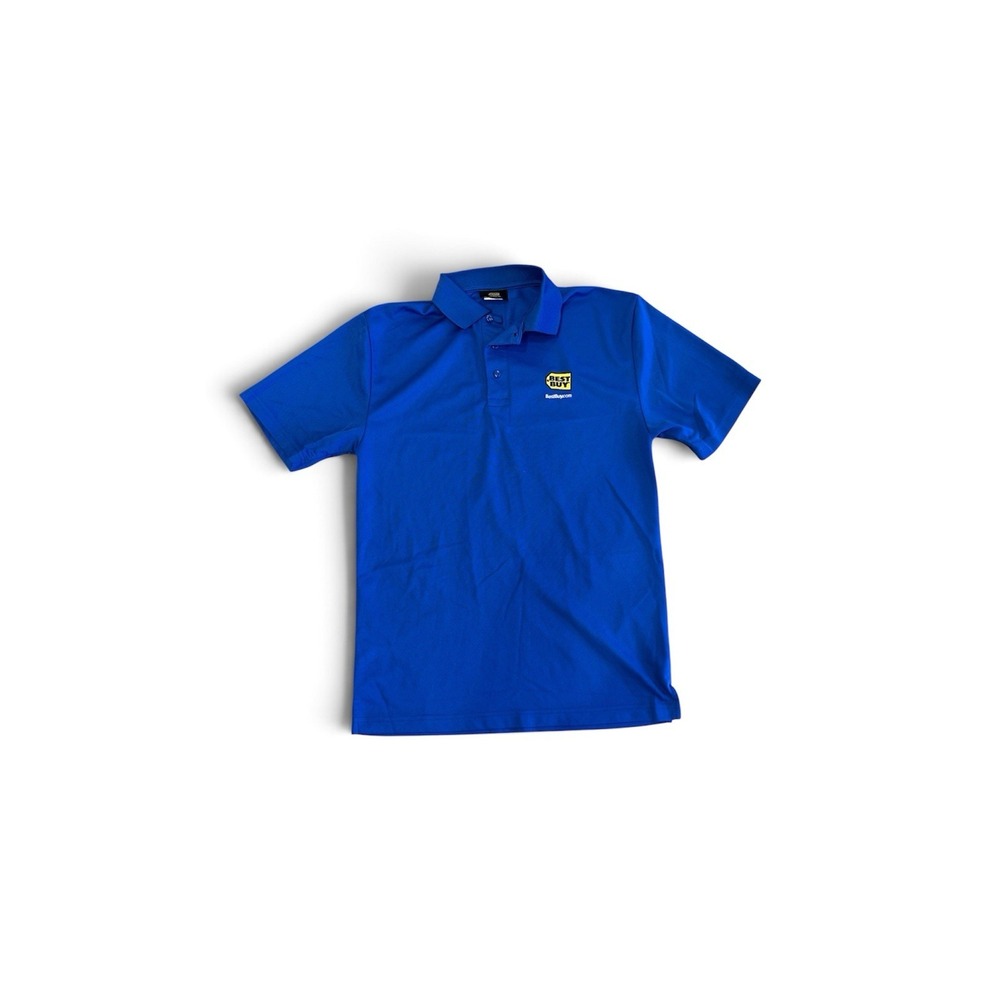Best Buy Polo Shirt Men Blue Sz M Logo Employee Uniform Shirt Sleeve 1/4 Button